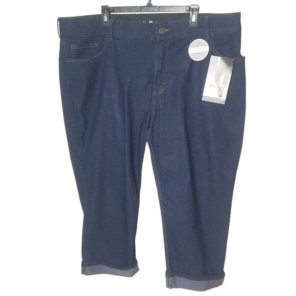 Lee Riders Womens Plus 24W Midrise Capri Jeans Premium Stretch Denim Blue - Picture 1 of 8
